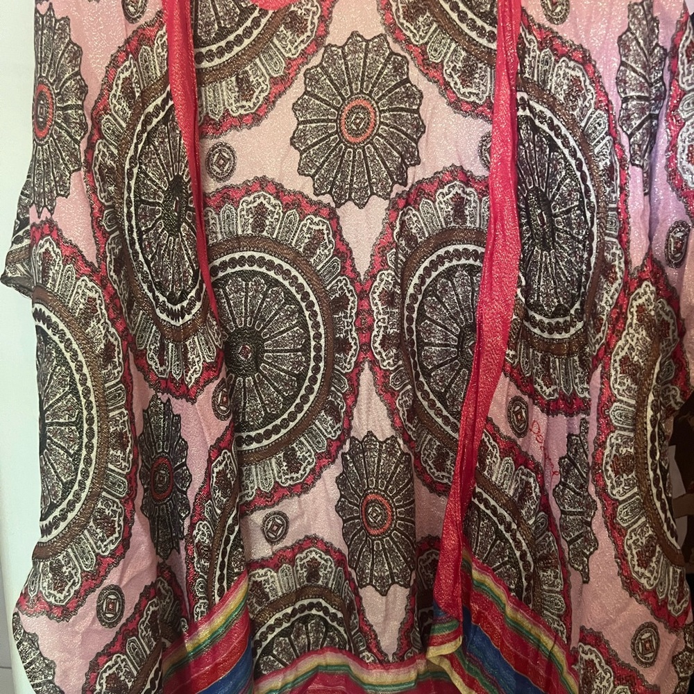 Desigual Pink and Red Patterned Poncho